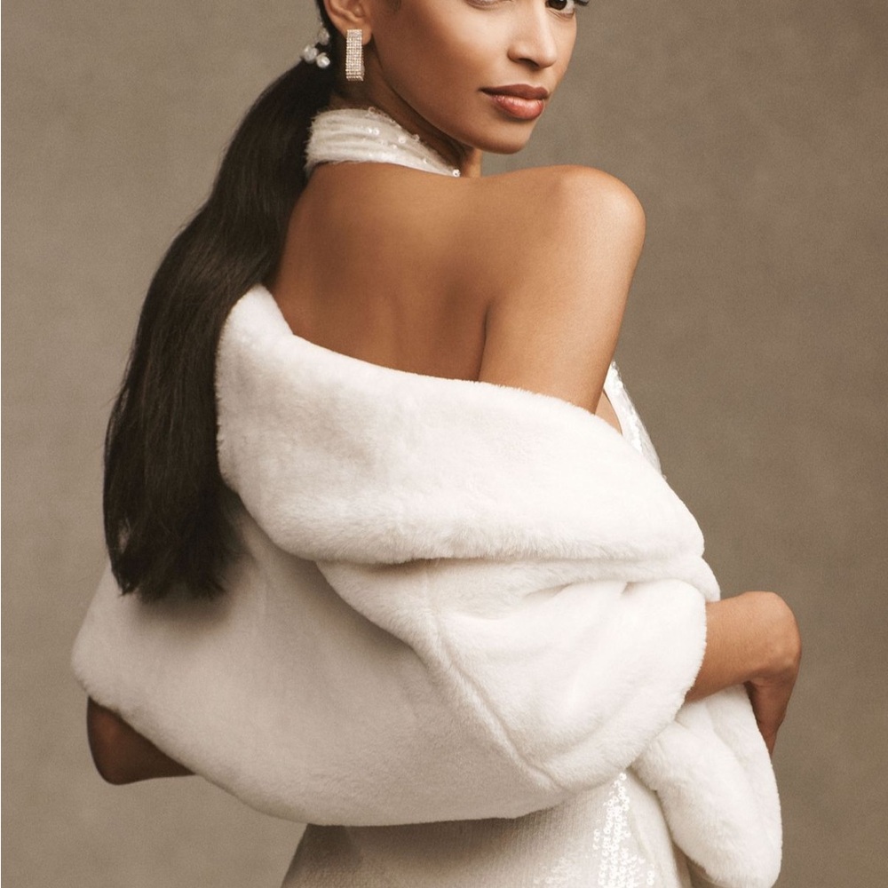 Anthropologie White Faux Fur Wrap Shawl